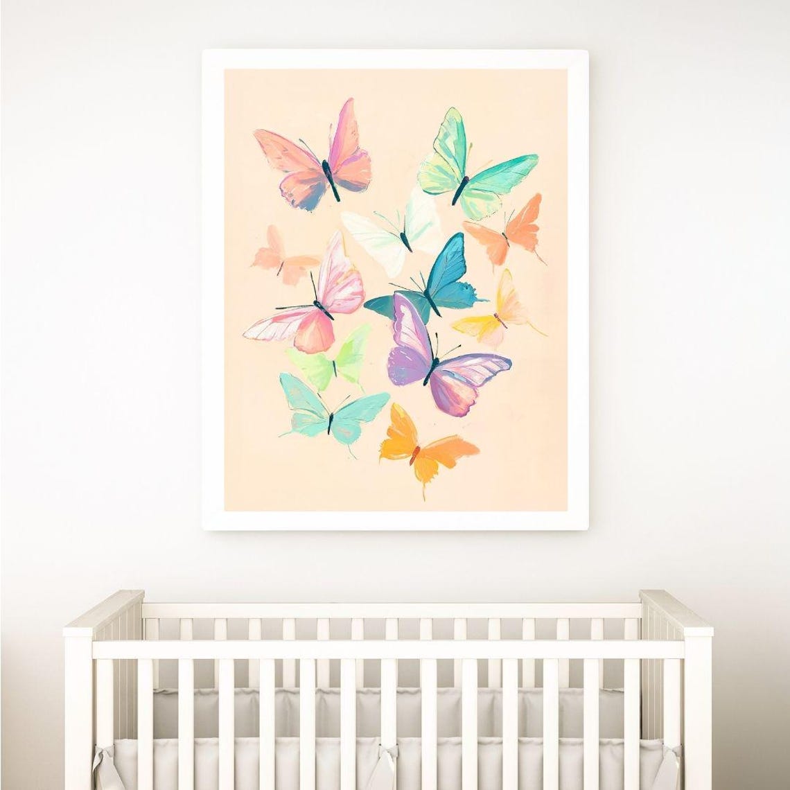 Pastel Butterflies Wall Art Print Preppy Butterfly Girls Room Painting Watercolor Poster Colorful Tween - Image 2