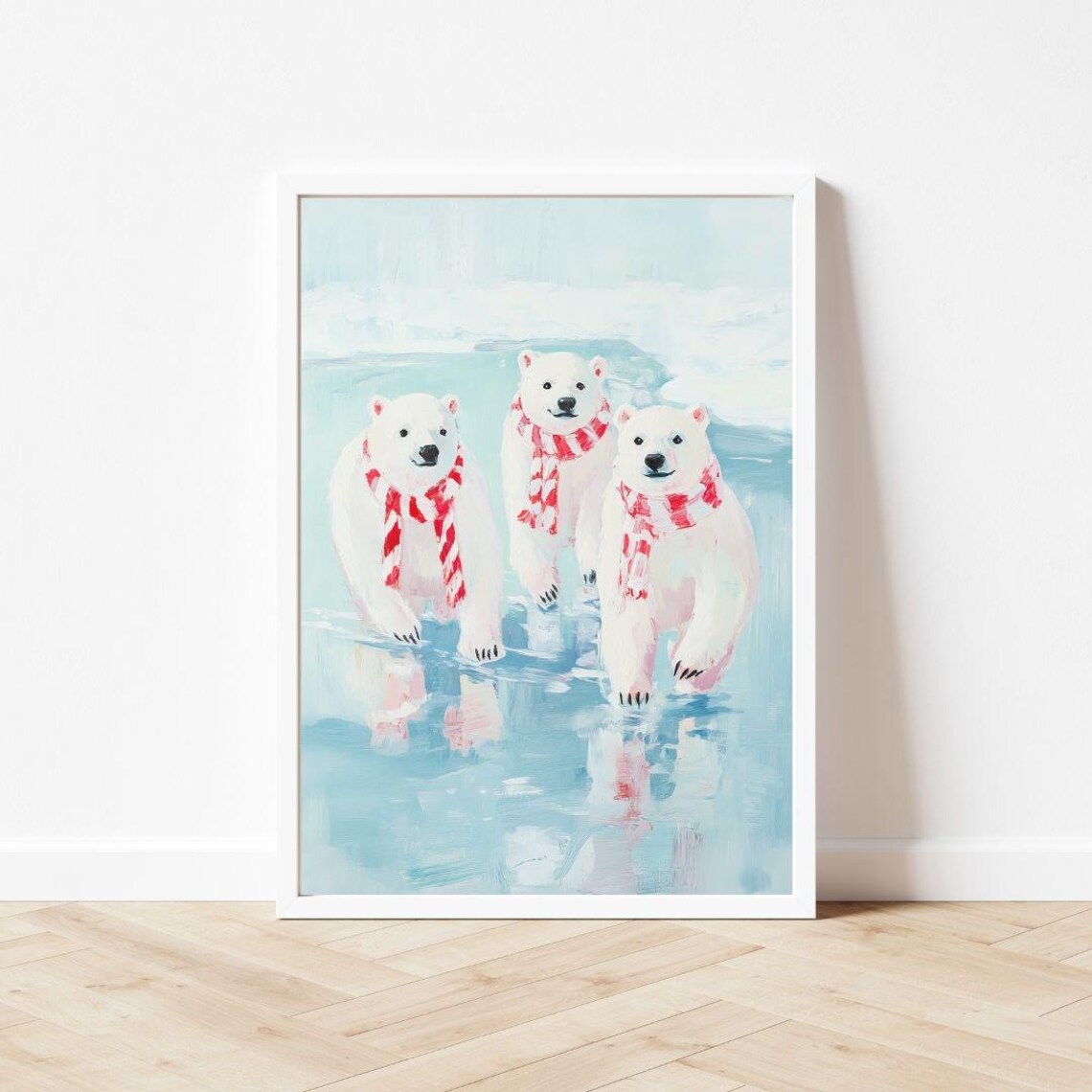 Polar Bears In Scarves Winter Painting Art Print - Image 3