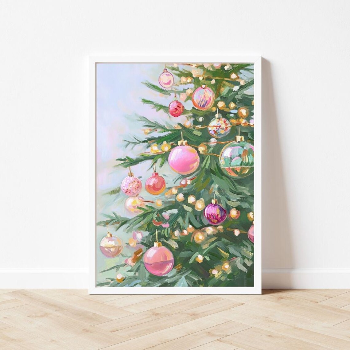 Pastel Christmas Tree Ornaments, Holiday Art Print - Image 3