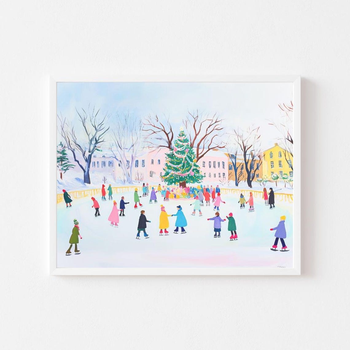 Christmas Ice Skating Rink Around A Decorated Holiday Tree Poster