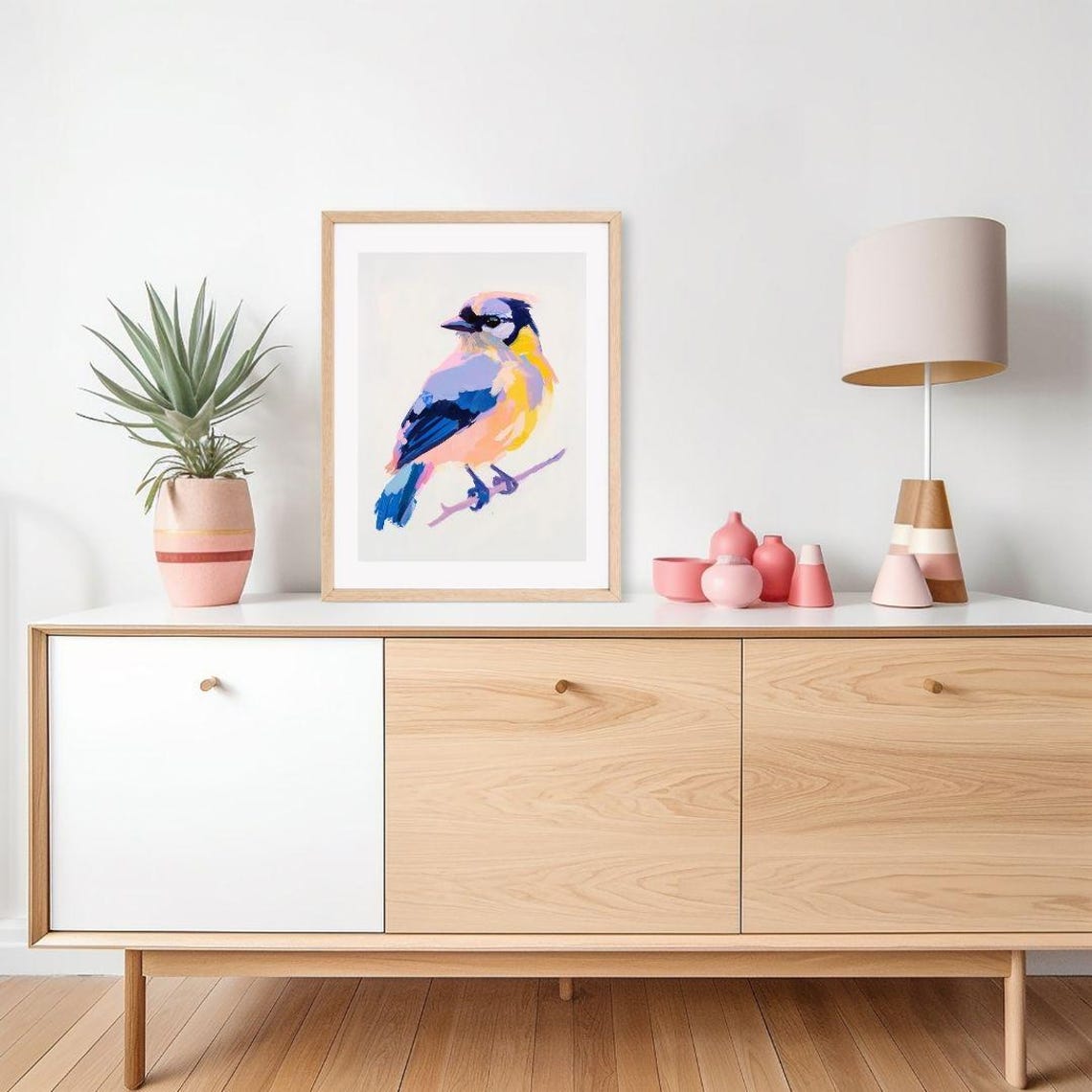 Pastel Blue Jay on Branch Colorful Impressionist Songbird Poster - Image 2