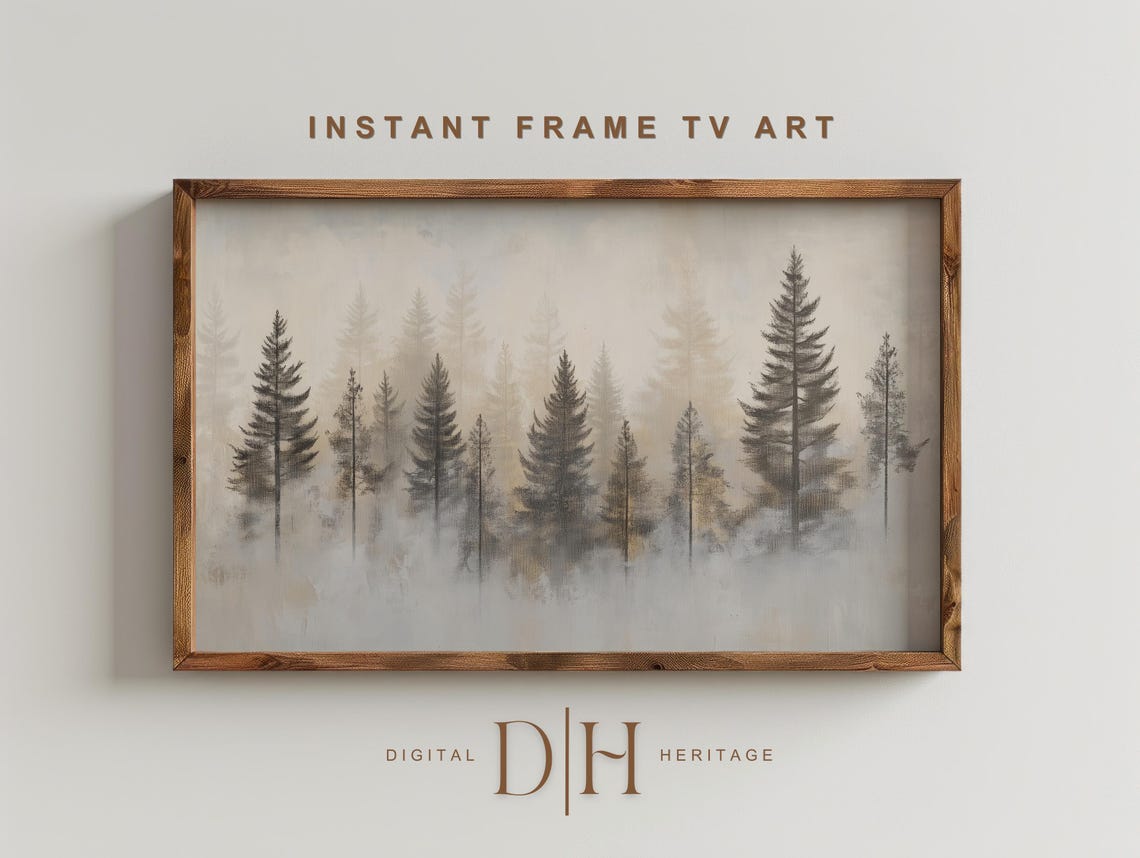 Misty Foggy Pine Forest Neutral Winter Frame TV Screensaver Art Print
