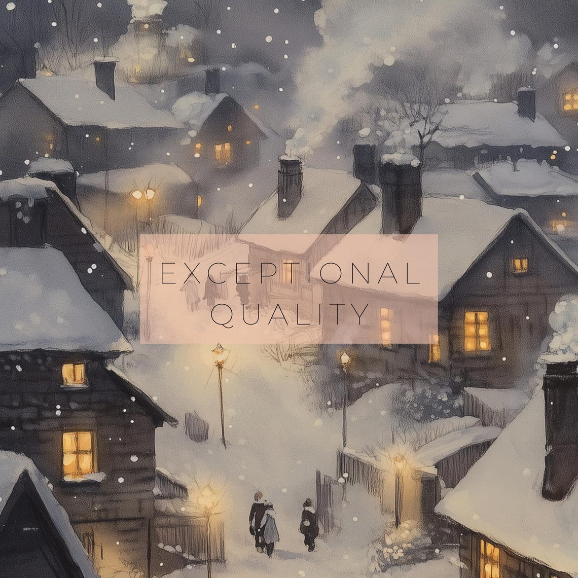 Snowy Village Night Glowing Windows Falling Snow Cozy Winter Poster - Image 3