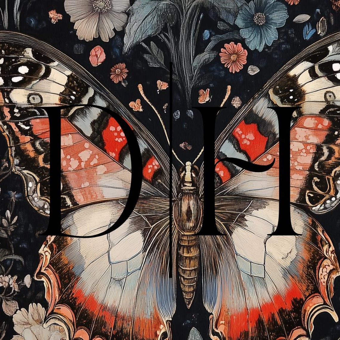 Butterfly Floral William Morris Inspired Moody Navy Insect Poster - Image 3