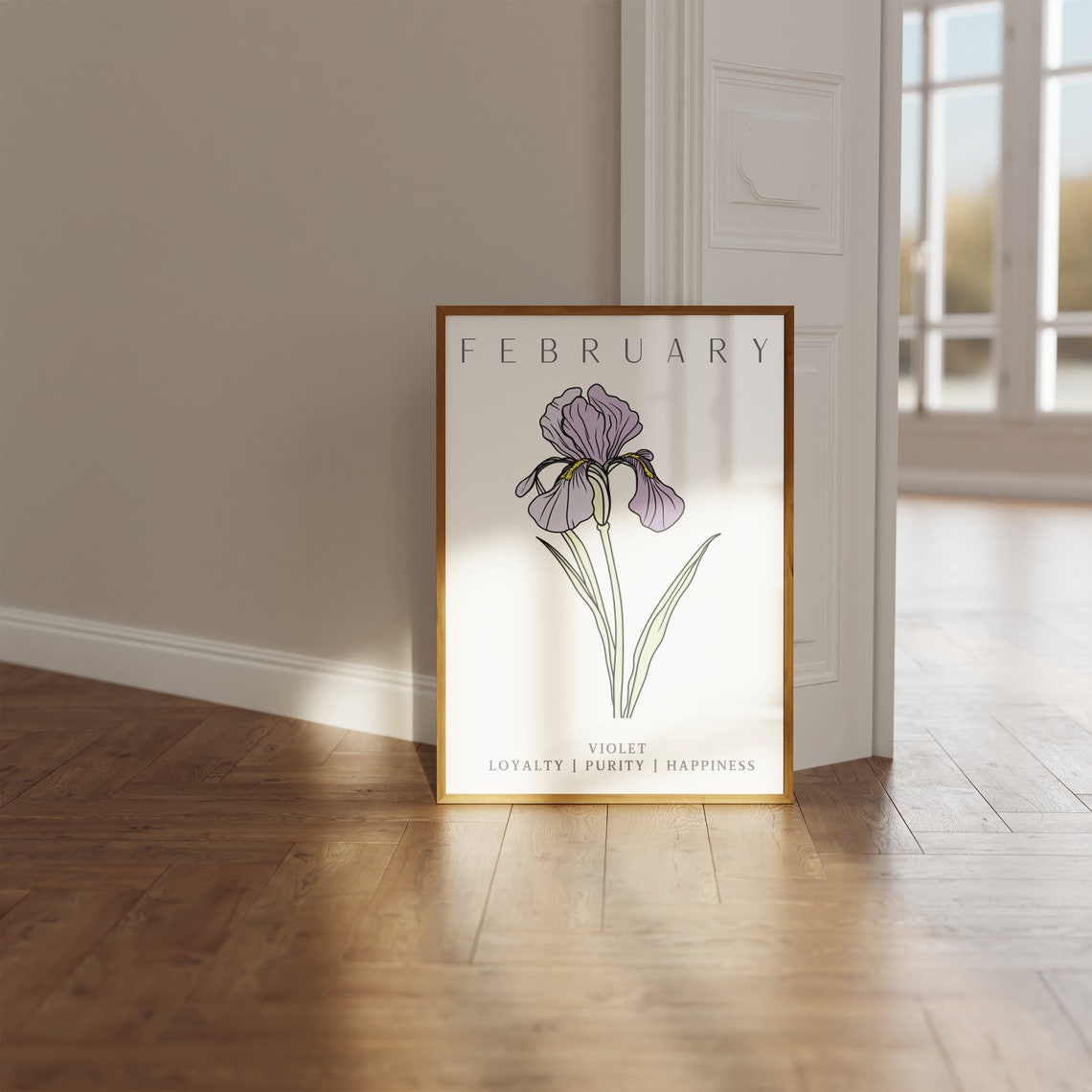 February Birth Flower Violet Iris Print Birth Month Floral Wall Art - Image 2