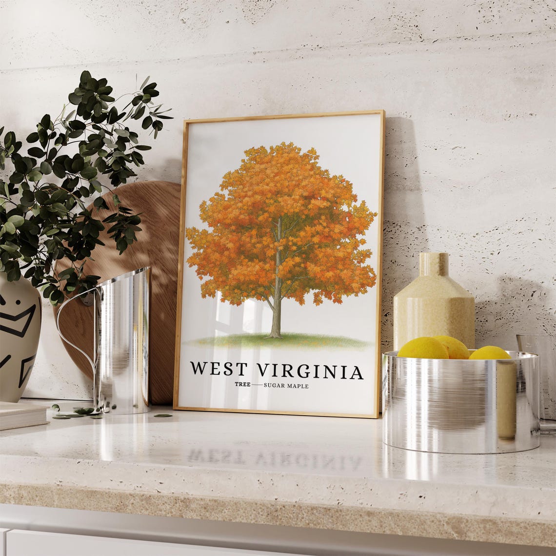 West Virginia Sugar Maple Fall Foliage Botanical State Tree Poster - Image 3