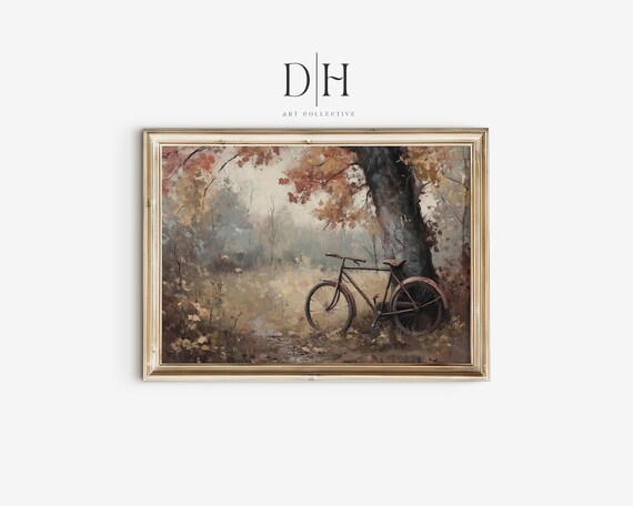 Rustic Moody Autumn Wall Art Antique Oil Painting Style Fall Decor Serene Seasonal Landscape Aesthetic Nature Artwork