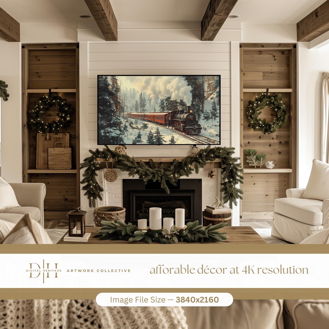 Christmas Frame TV Art, Vintage Train Polar Express - Image 3