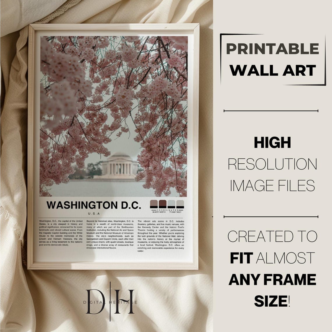 Washington DC Cherry Blossom Spring Bloom Landmark Travel Poster