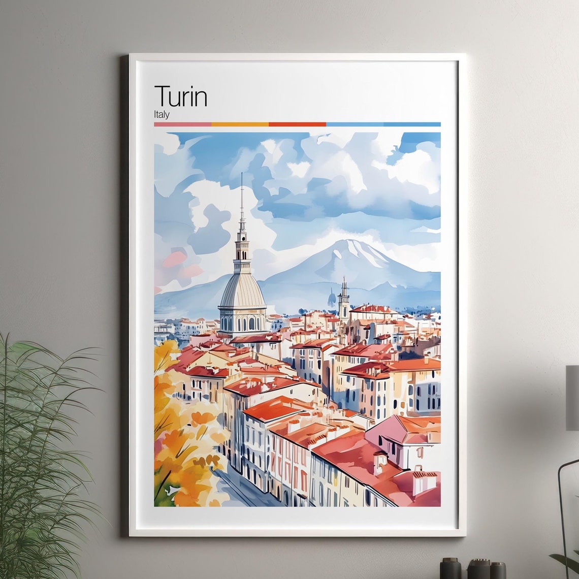 Turin Print Soft Colors Travel Poster Colourful Wall Art Italy City Decor For