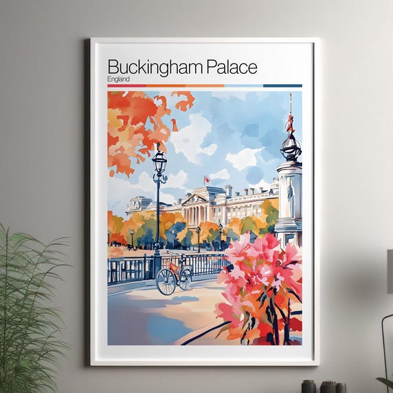 Buckingham Palace Print Soft Colors Travel Poster United Kingdom City Art Decor For Wall