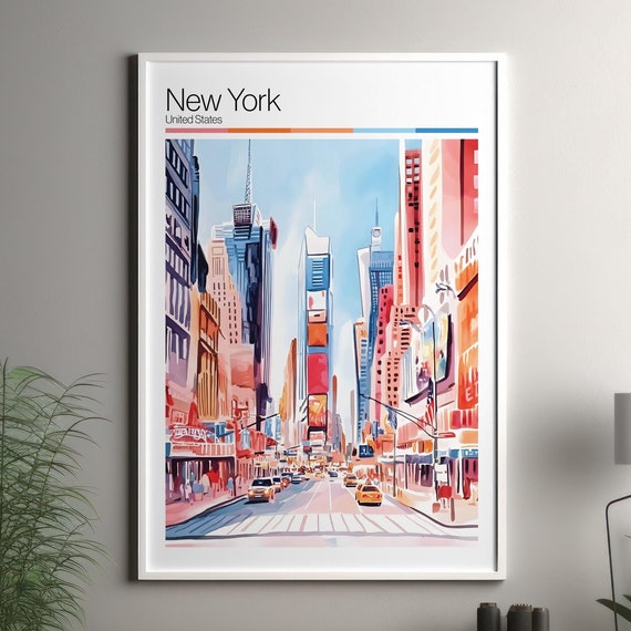 New York Print Soft Colors Travel Poster Colourful Wall Art United States City Decor For