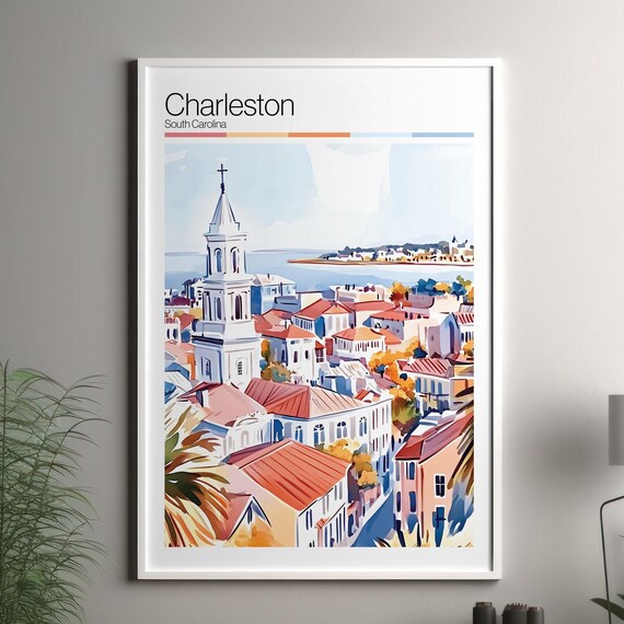 Charleston South Carolina Harbor Church Watercolor Travel Poster