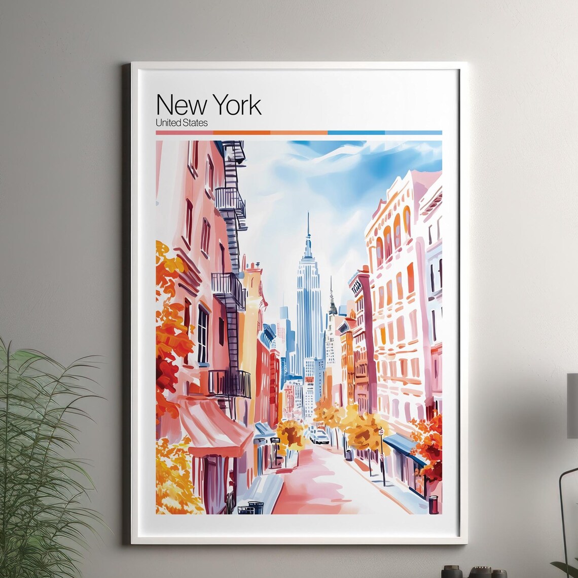 New York Street Scene Empire State Building Pastel City Poster