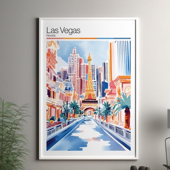 Las Vegas Print Soft Colors Travel Poster Colourful Wall Art United States City Decor