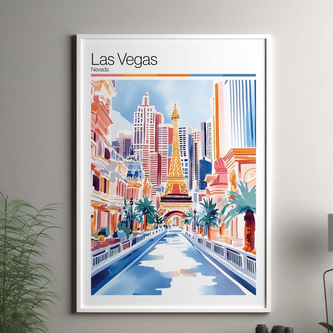 Las Vegas Eiffel Tower Nevada Boulevard Watercolor City Poster
