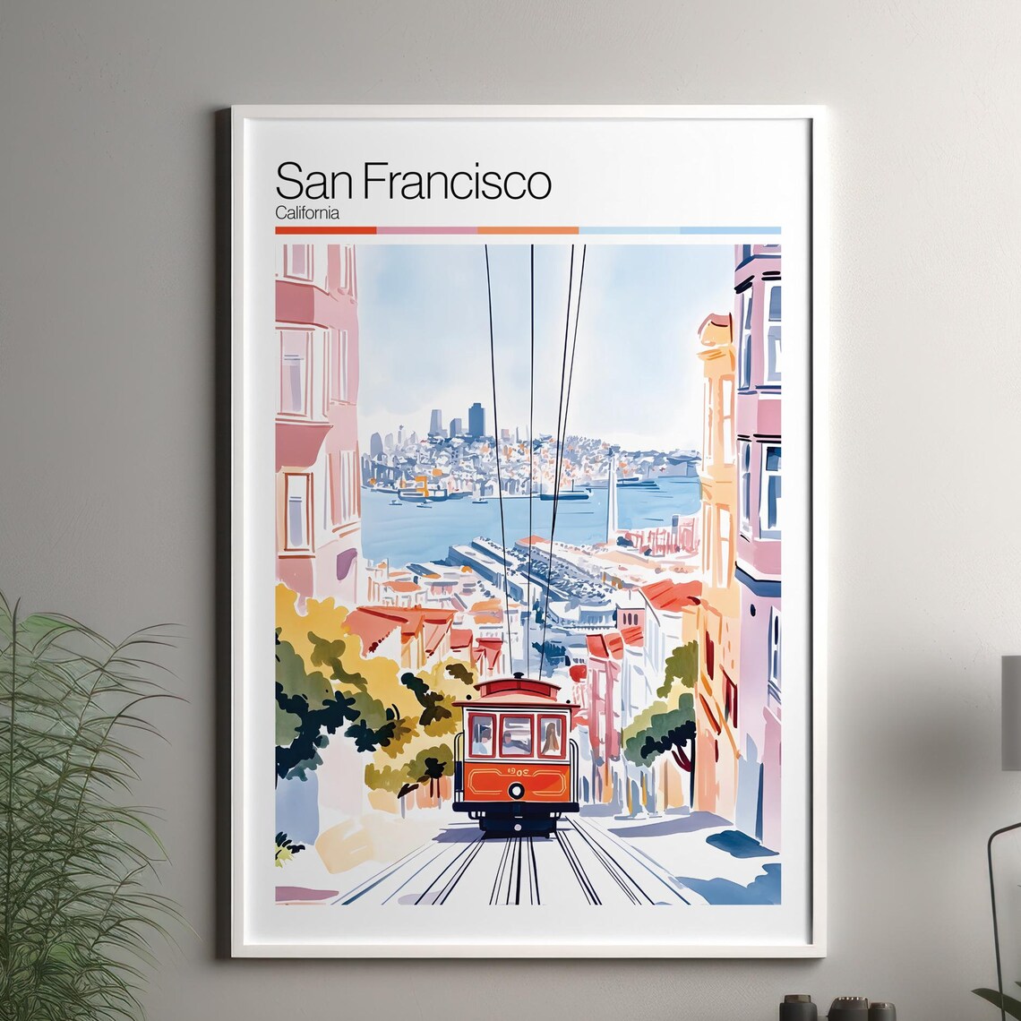 San Francisco California Iconic Cable Car Hill Street Travel Poster
