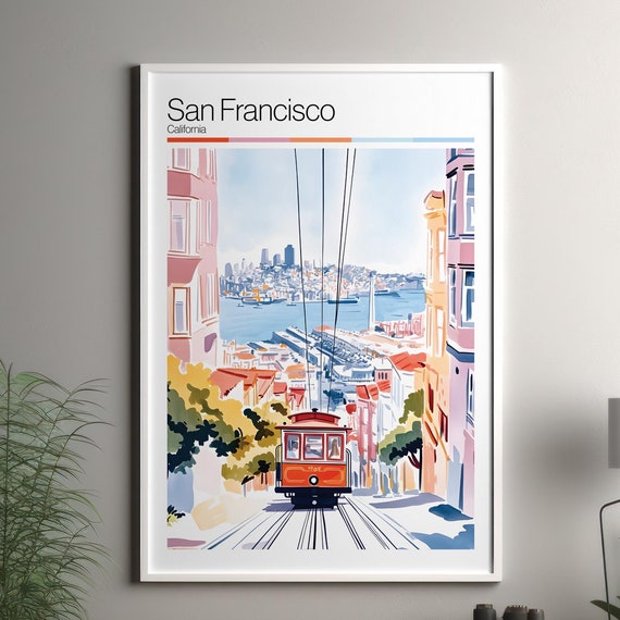 San Francisco Soft Colors Travel Poster Print Colourful Wall Art United States City Decor