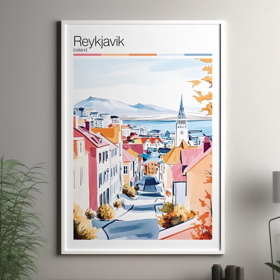 Reykjavik Print Soft Colors Travel Poster Colourful Wall Art Iceland City Decor For