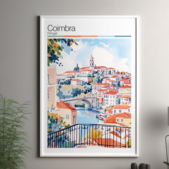 Coimbra Print Soft Colors Travel Poster Colourful Wall Art Portugal City Decor For