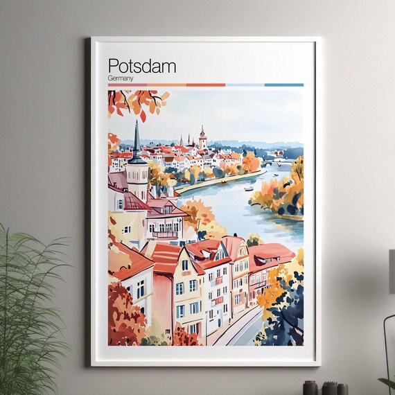 Potsdam Germany River Cityscape Autumn Travel Watercolor Poster