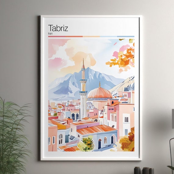 Tabriz Print Soft Colors Travel Poster Colourful Wall Art Iran City Decor For