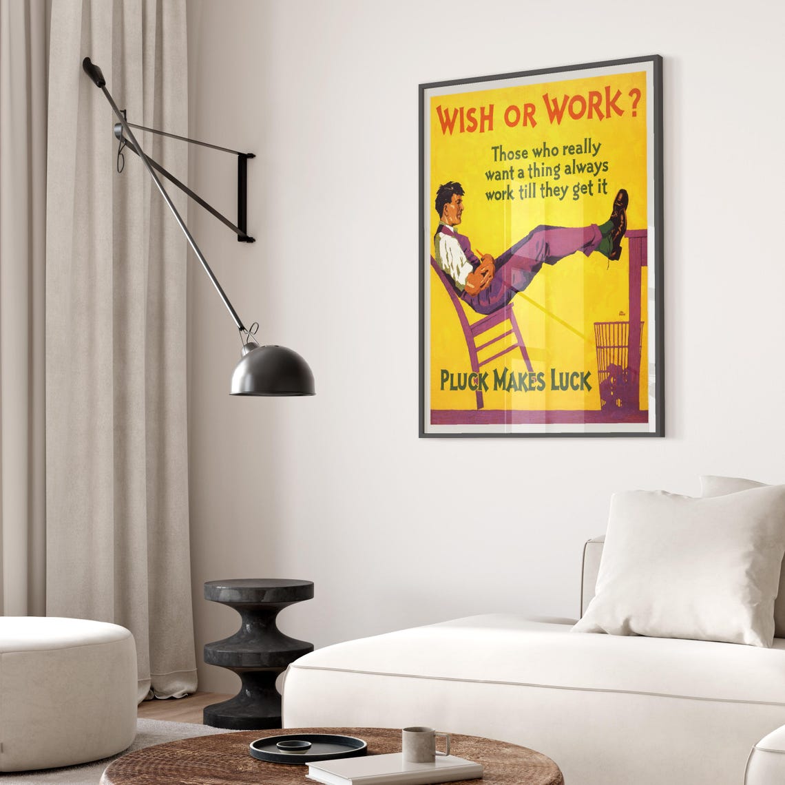 Wish Or Work Pluck Makes Luck Vintage Motivational Quote Art Poster - Image 2