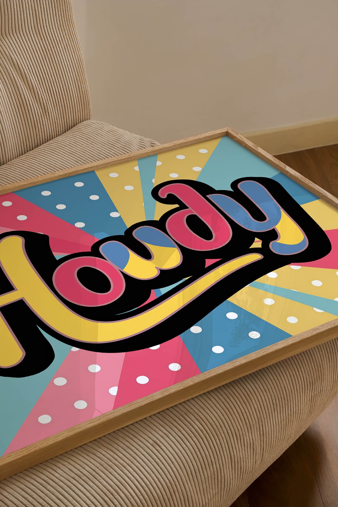 Howdy Retro Pop Art Typography Colorful Rainbow Sunburst Poster - Image 2