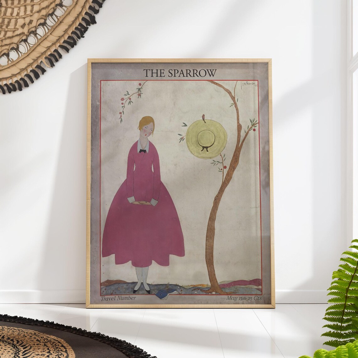 The Sparrow Art Deco Fashion Lady In Pink Gown Vintage Travel Poster