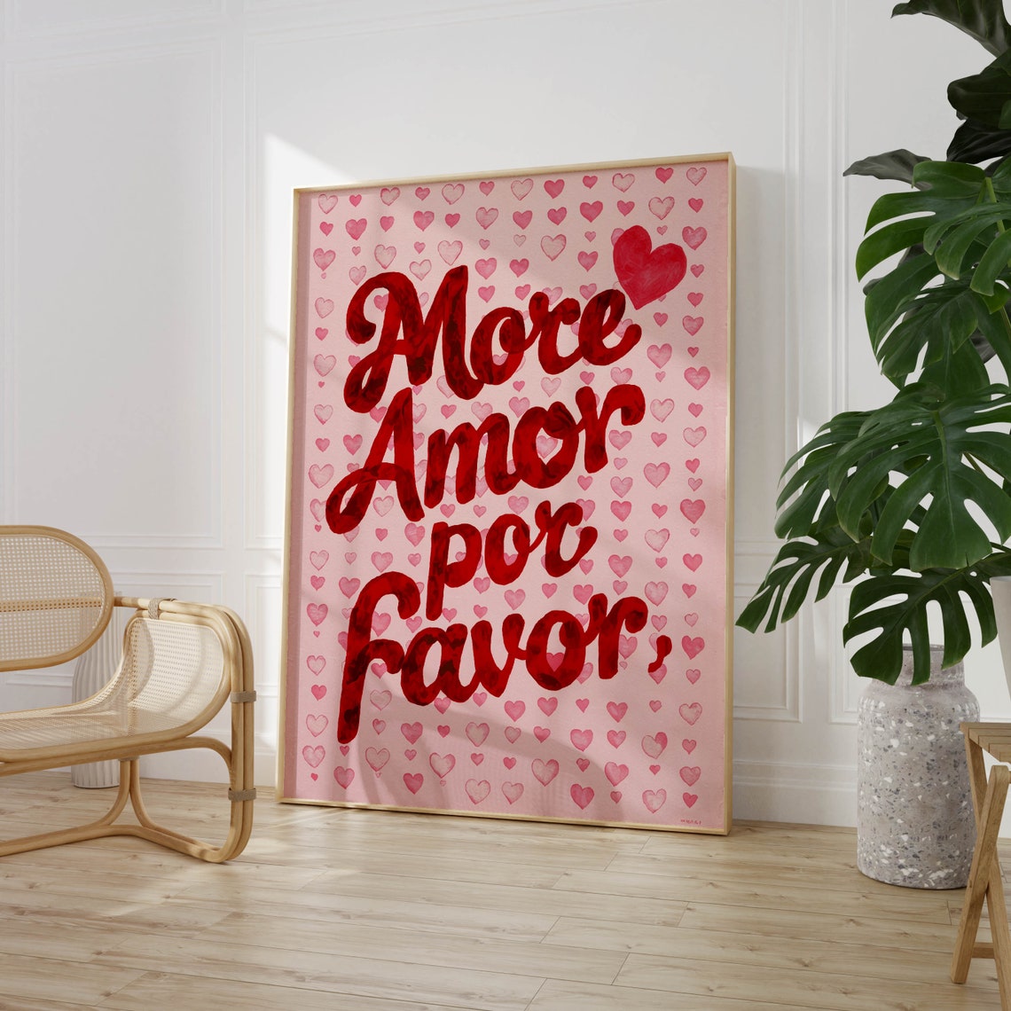More Amor Por Favor Pink Hearts Red Script Valentine Quote Print - Image 2