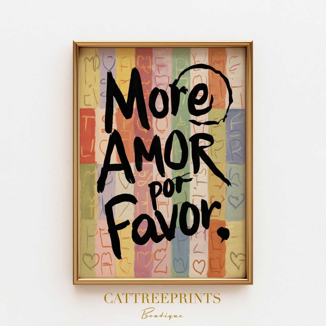 More Amor Por Favor Rainbow Heart Brush Lettered Love Quote Poster - Image 3