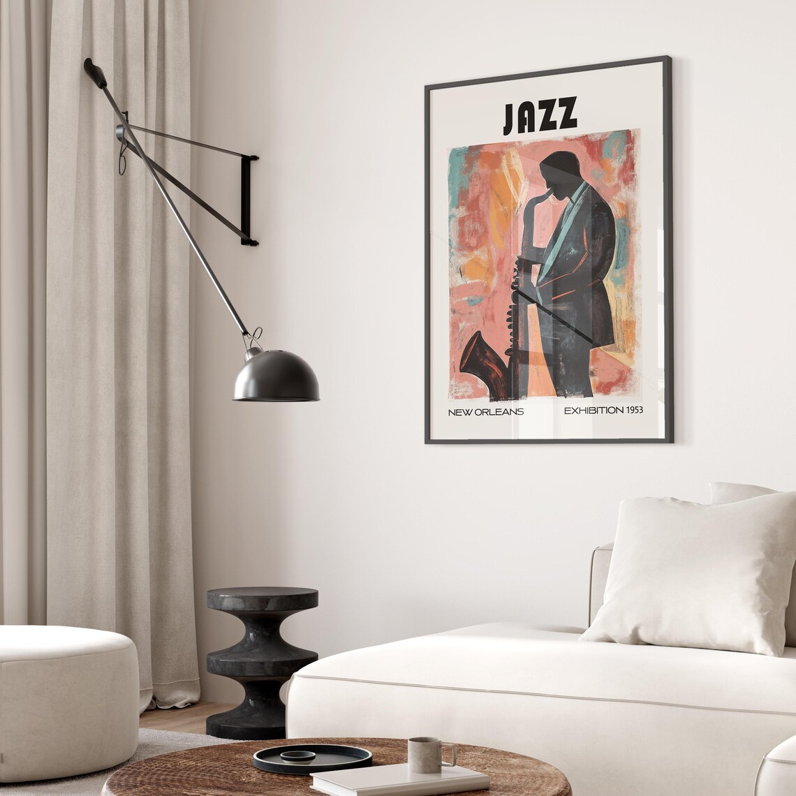 Jazz New Orleans 1953 Saxophonist Exhibition Mid Century Music Poster - Image 2