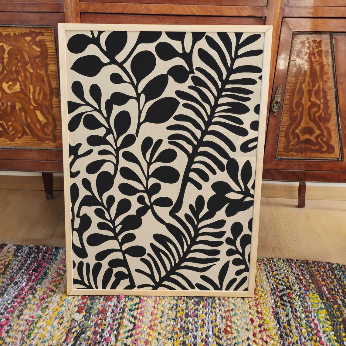 Monochrome Mid Century Abstract Fern Botanical Pattern Art Poster - Image 3