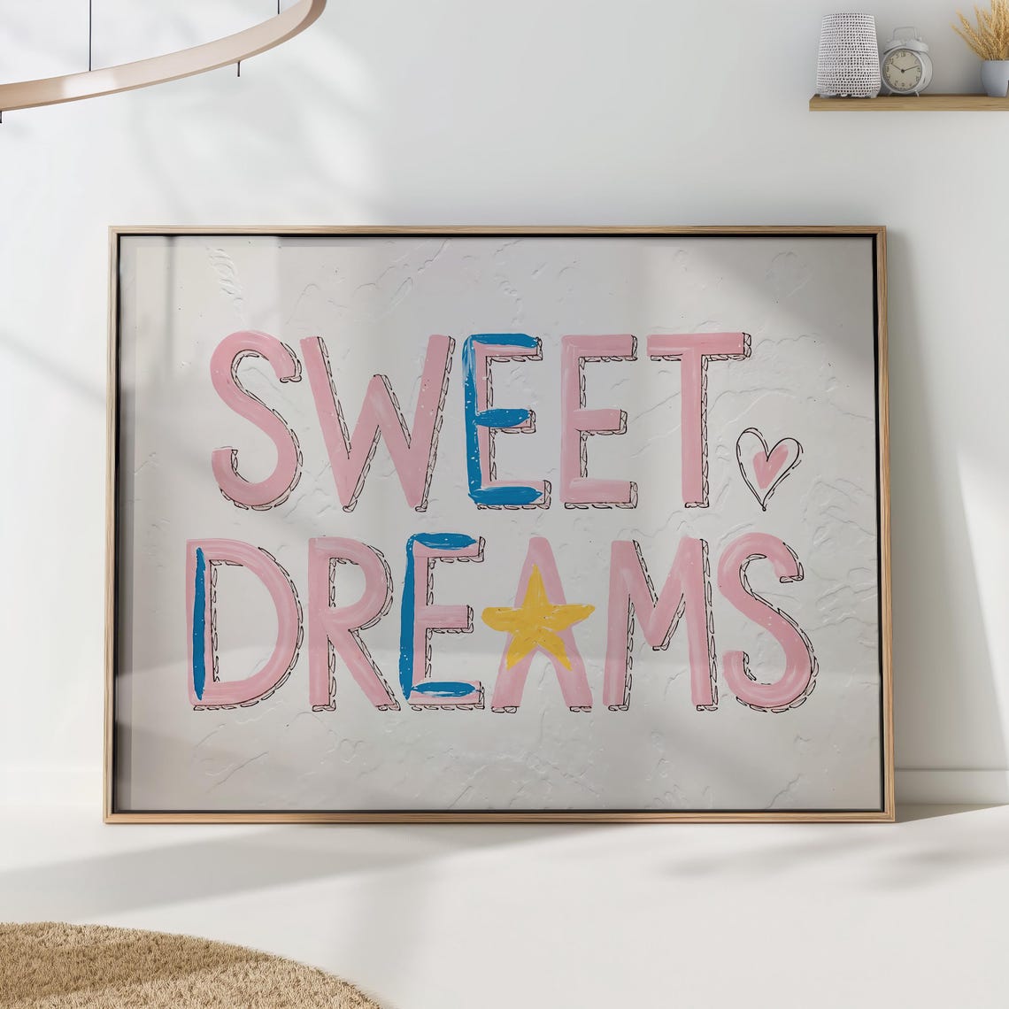 Sweet Dreams Playful Pink Nursery Lettering Bedroom Decor Poster