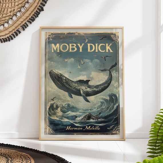 Moby Dick Book Cover Print Vintage Whale Illustration Art Classic Literature Wall Decor Printed On Luxury Paper