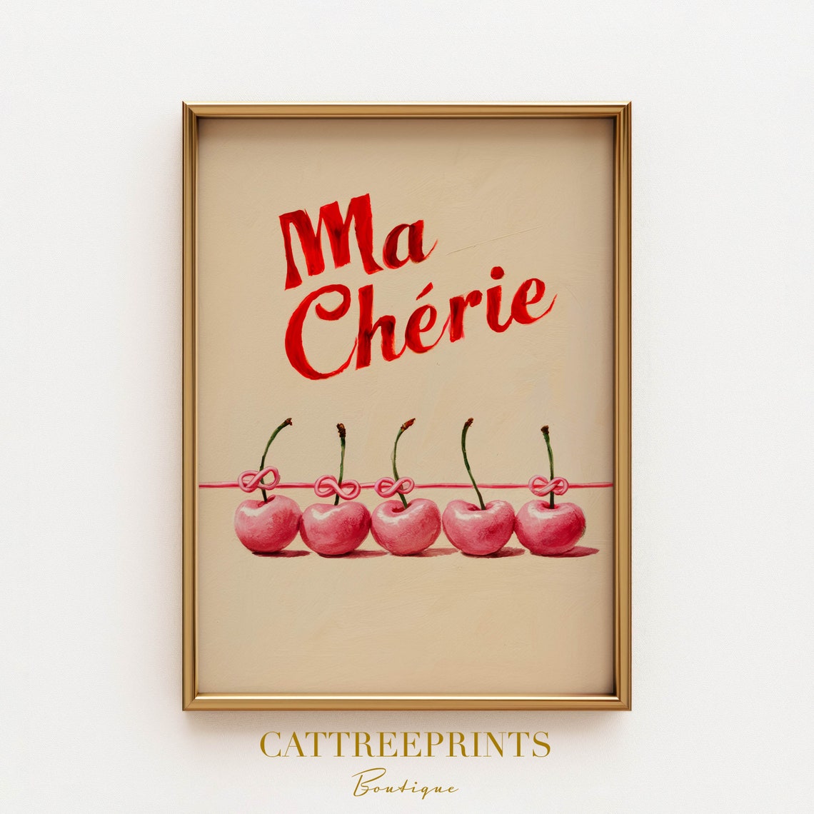 Ma Cherie Cherry Row Red Script Parisian French Kitchen Poster - Image 3