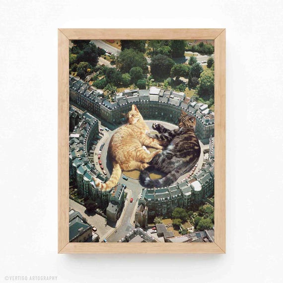 Lazy Cats Roundabout Art Print Surreal Ginger And Tabby Collage