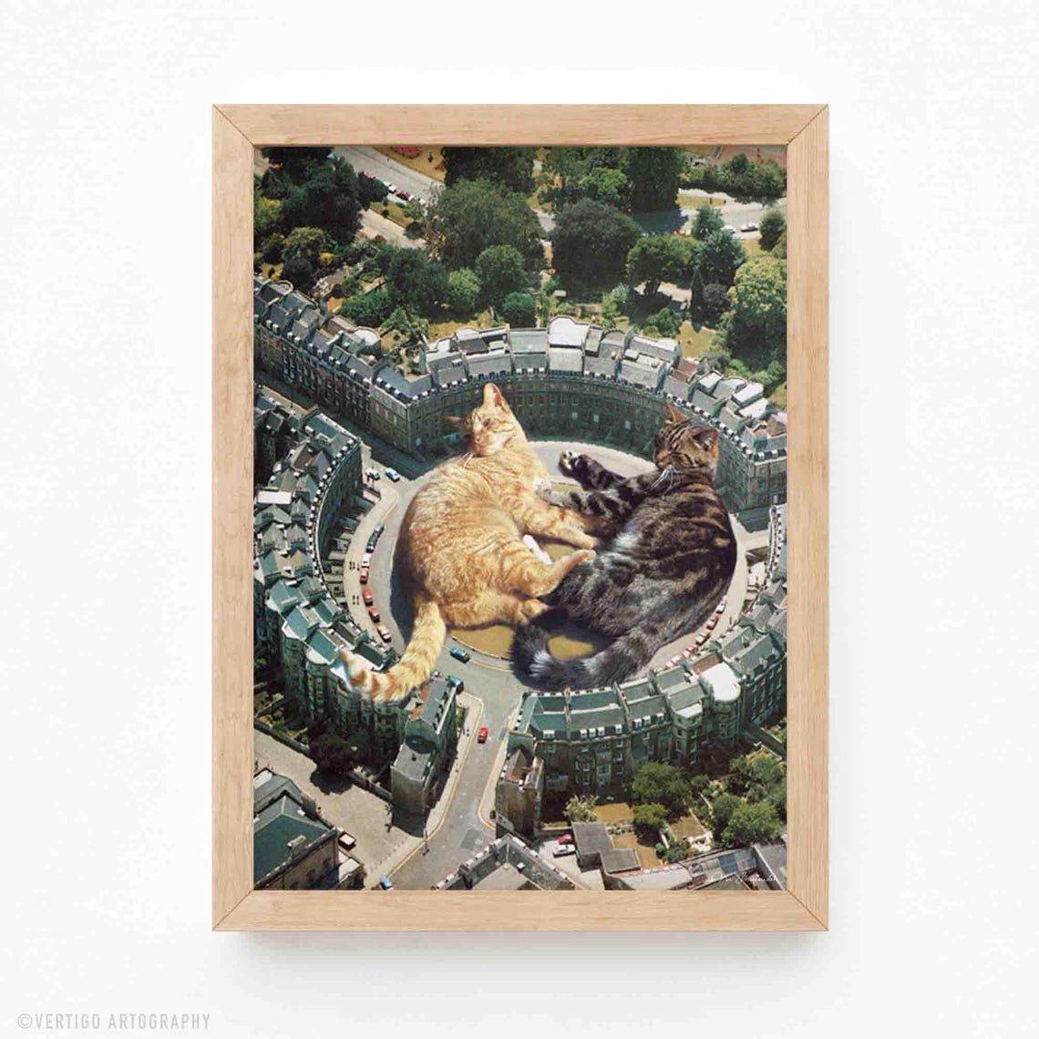 Lazy Cats Roundabout Art Print Surreal Ginger And Tabby Collage