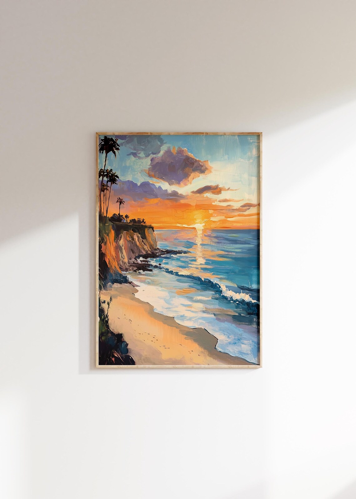 Sunset Cove Cliffs Painting Palms Golden Hour Coastal Ocean Poster - Image 4