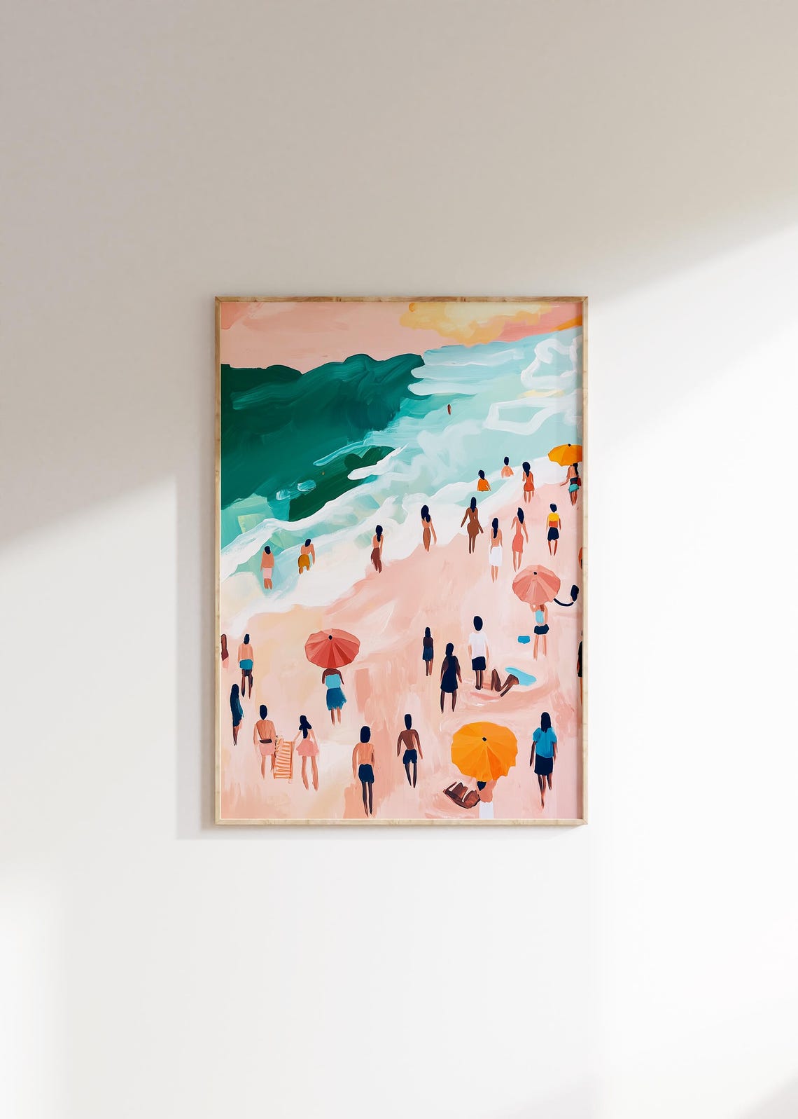 Pastel Beach Day Painting Crowded Shore Summer Art Wall Poster - Image 4