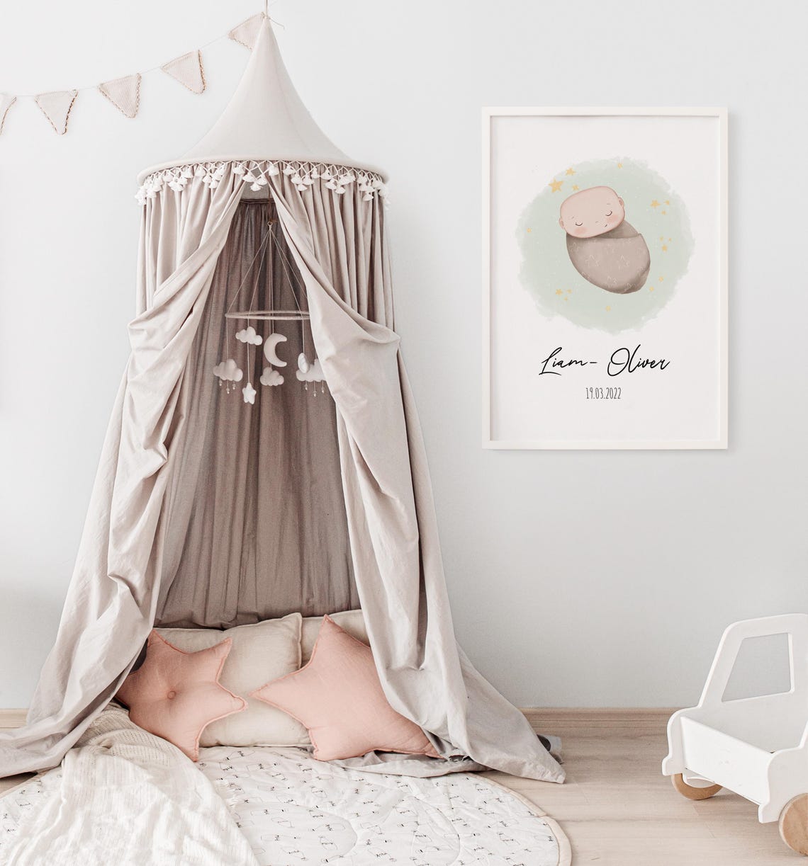 Sleeping Baby Watercolor Memorial Keepsake Name Date Art Poster - Image 3