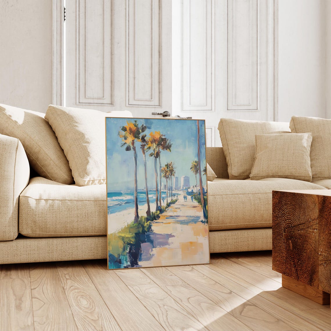 Palm Lined Beach Boardwalk Promenade Impressionist Painting Poster - Image 3
