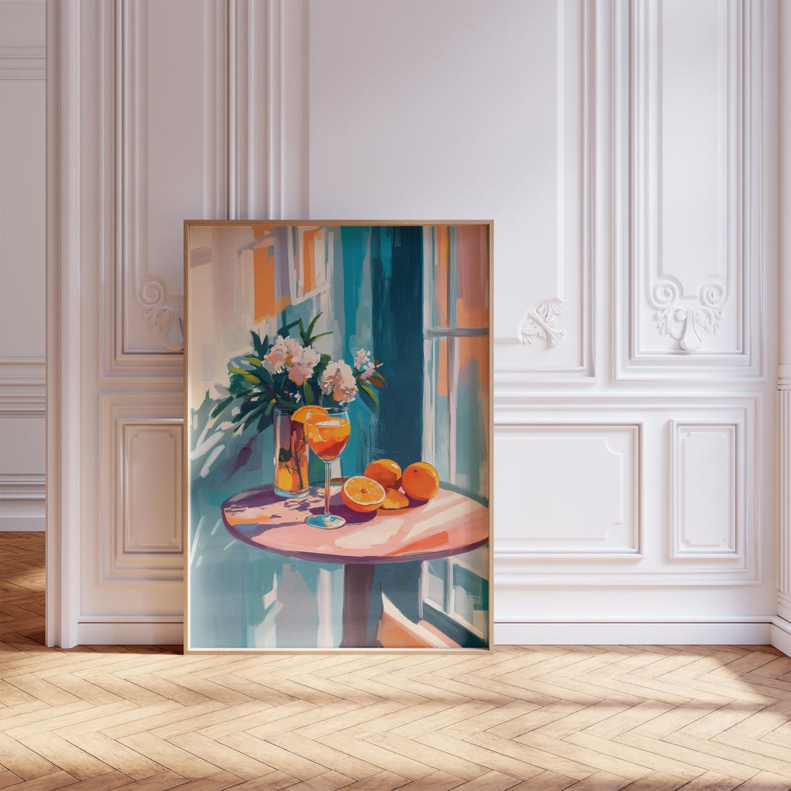 Orange Cocktail Still Life Painting Poster Sunlit Window Fruit Art