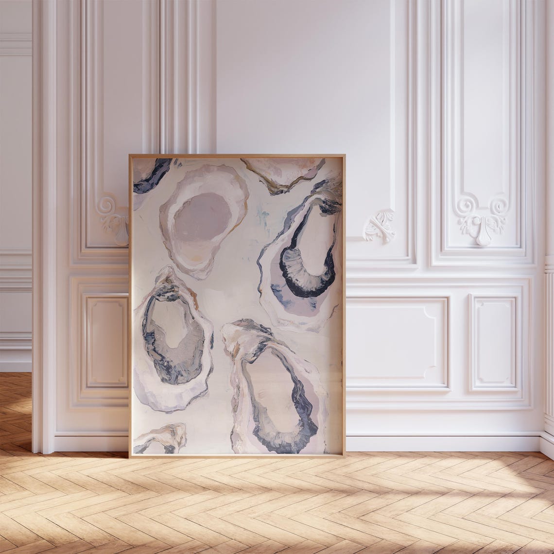Oyster Shell Watercolor Neutral Coastal Chic Abstract Art Poster