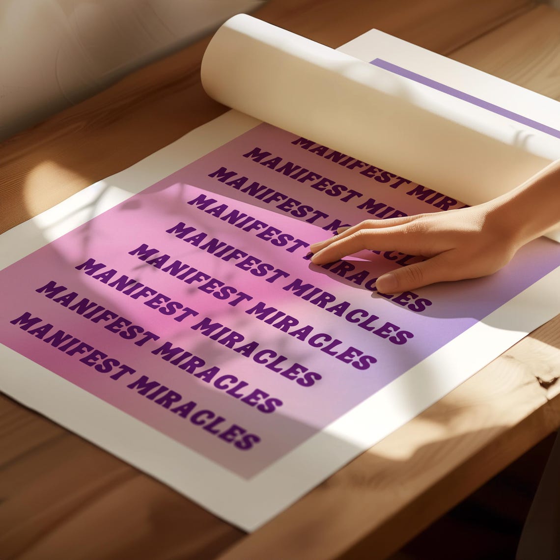 Manifest Miracles Repeated Typography Poster Purple Gradient Quote Art - Image 4