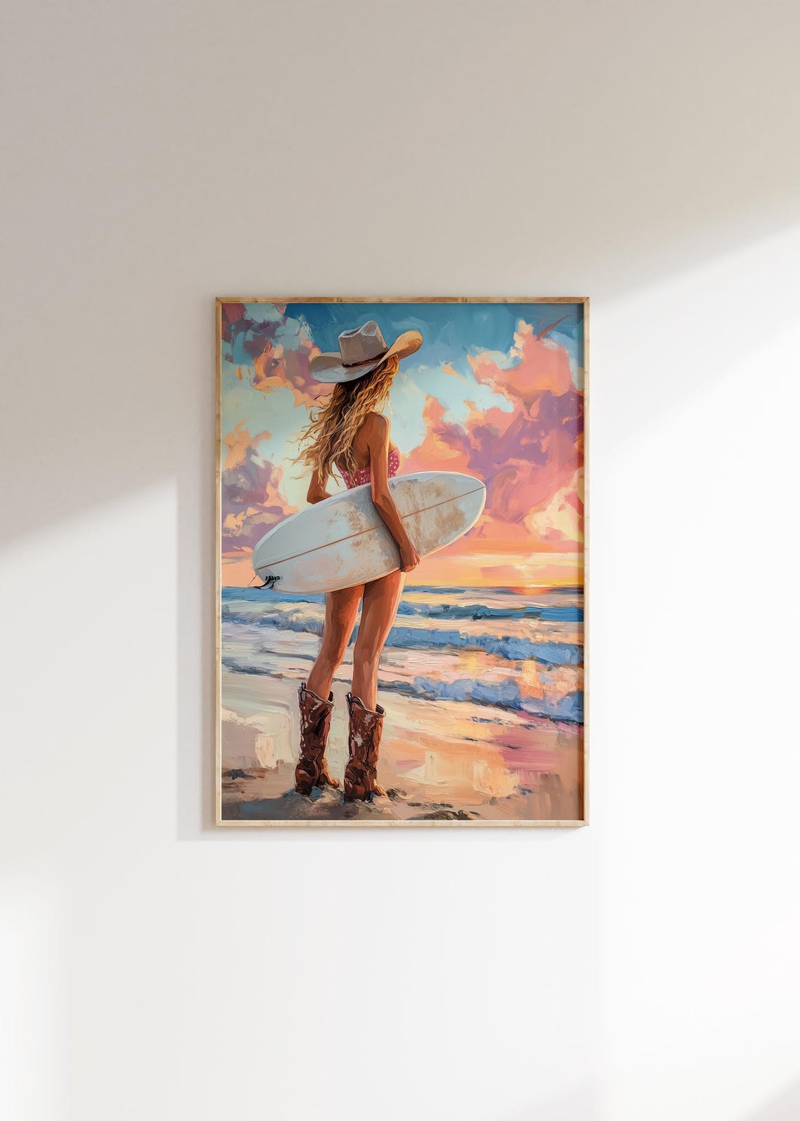 Surfer Cowgirl Golden Hour Beach Poster Painterly Ocean Sunset Decor - Image 4