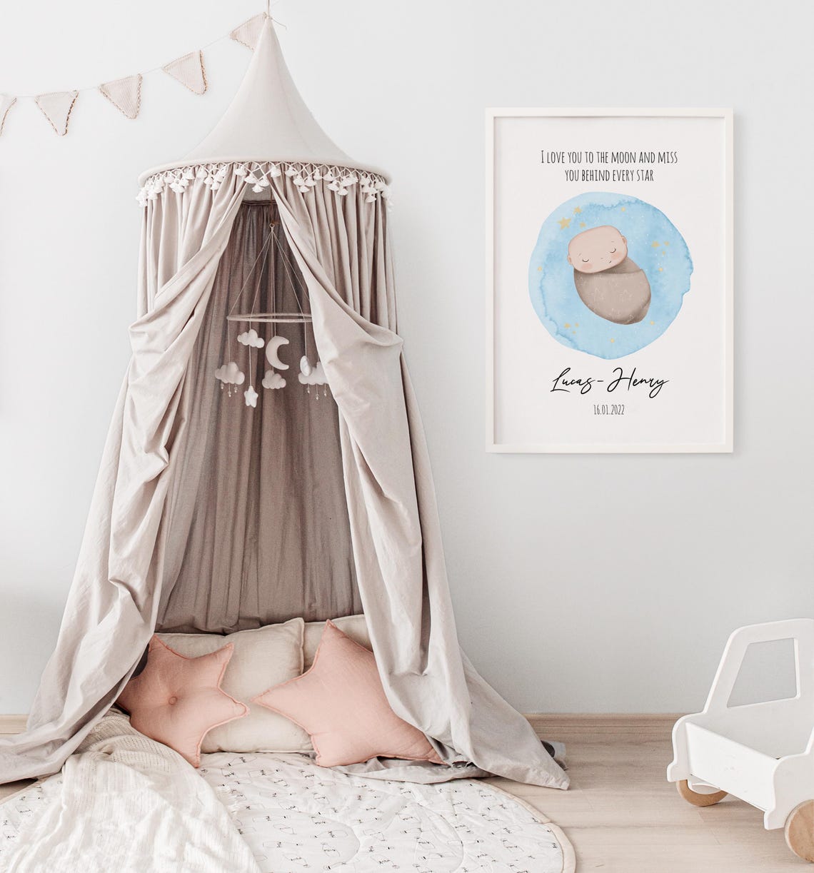 Sleeping Baby Watercolor Circle Personalized Memorial Art Poster - Image 3