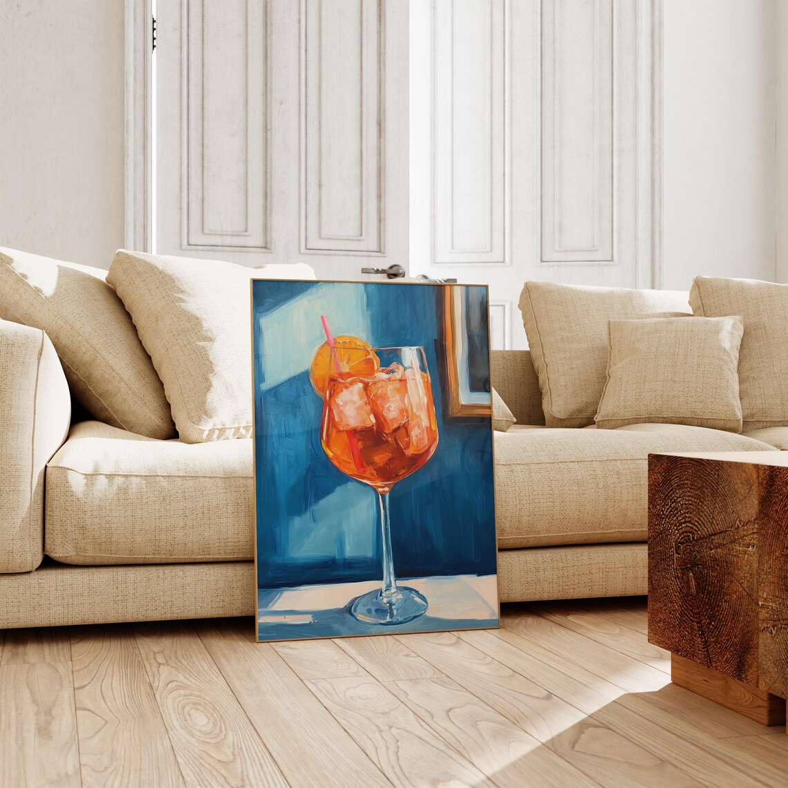 Spritz Cocktail Oil Painting Poster Orange Glass Blue Shadows Art - Image 3