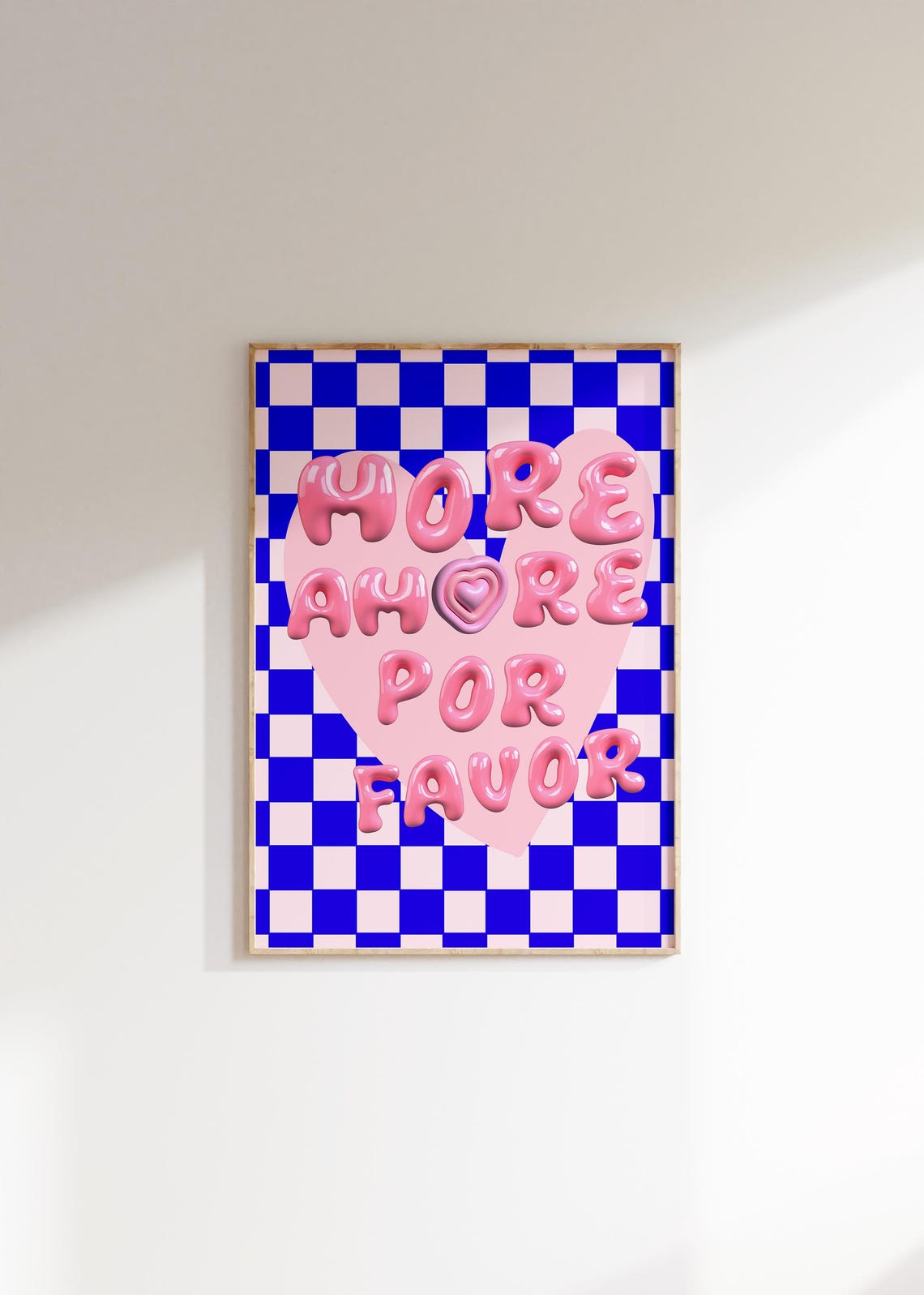 More Amore Por Favor Bubble Letter Checkered Preppy Wall Art Poster - Image 3