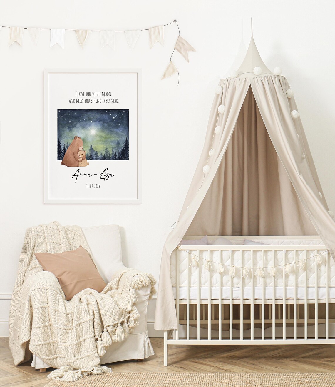 Bear Hug Under Stars Personalized Memorial Keepsake Art Poster - Image 2
